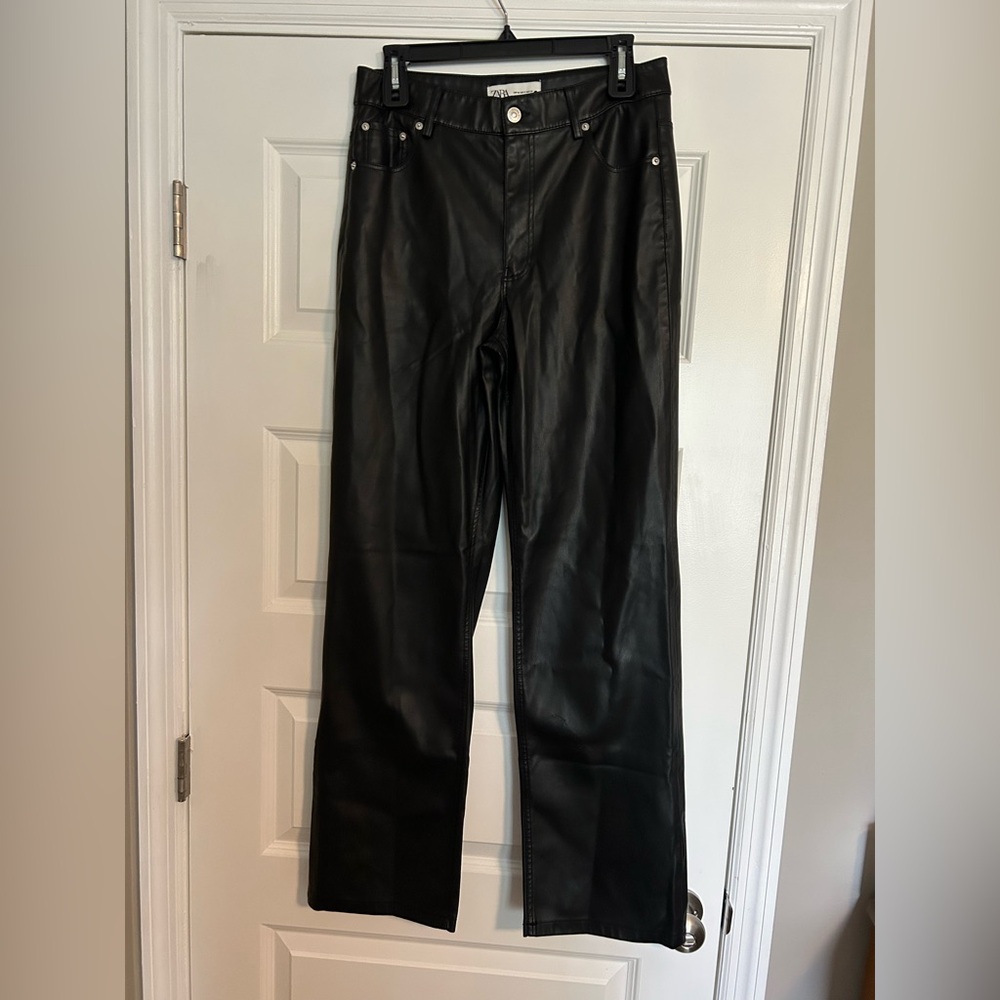 Zara Black Faux Leather Trousers‎